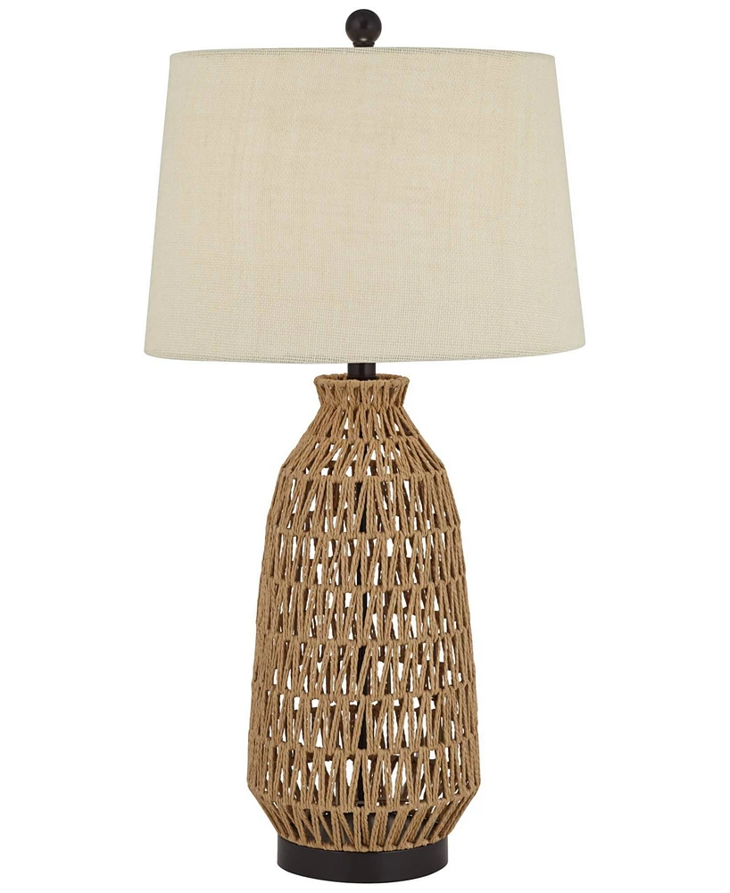 360 Lighting San Carlos Coastal Modern Table Lamp 29" Tall Natural Rattan Wicker Bronze Oatmeal Fabric Tapered Drum Shade for Bedroom Living Room Hous