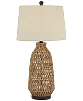 360 Lighting San Carlos Coastal Modern Table Lamp 29" Tall Natural Rattan Wicker Bronze Oatmeal Fabric Tapered Drum Shade for Bedroom Living Room Hous