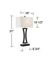360 Lighting Roxie Modern Table Lamps 31" Tall Set of 2 with Usb Charging Port Black Metal White Fabric Rectangular Shade for Living Room Bedroom Hous