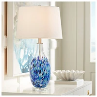 360 Lighting Marnie Modern Coastal Vase Table Lamp 28" Tall Blue Art Glass White Fabric Tapered Drum Shade Decor for Living Room Bedroom Beach House B