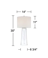 360 Lighting Marcus 30" Tall Tapered Column Large Modern Coastal End Table Lamp Clear Glass Single White Shade Living Room Bedroom Bedside Nightstand