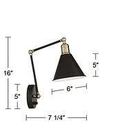 360 Lighting Wray Modern Indoor Adjustable Swing Arm Wall Lamp with Cord Set of 2 Black Antique Brass Plug-In Light Fixture Dimmable Metal Shade for B