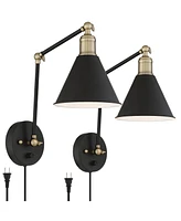 360 Lighting Wray Modern Indoor Adjustable Swing Arm Wall Lamp with Cord Set of 2 Black Antique Brass Plug