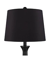 360 Lighting Karl Modern Table Lamps Set of 2 with Usb and Ac Power Outlet in Base 28 1/4" Tall Black Metal Faux-Silk Drum Shade for Bedroom Living Ro