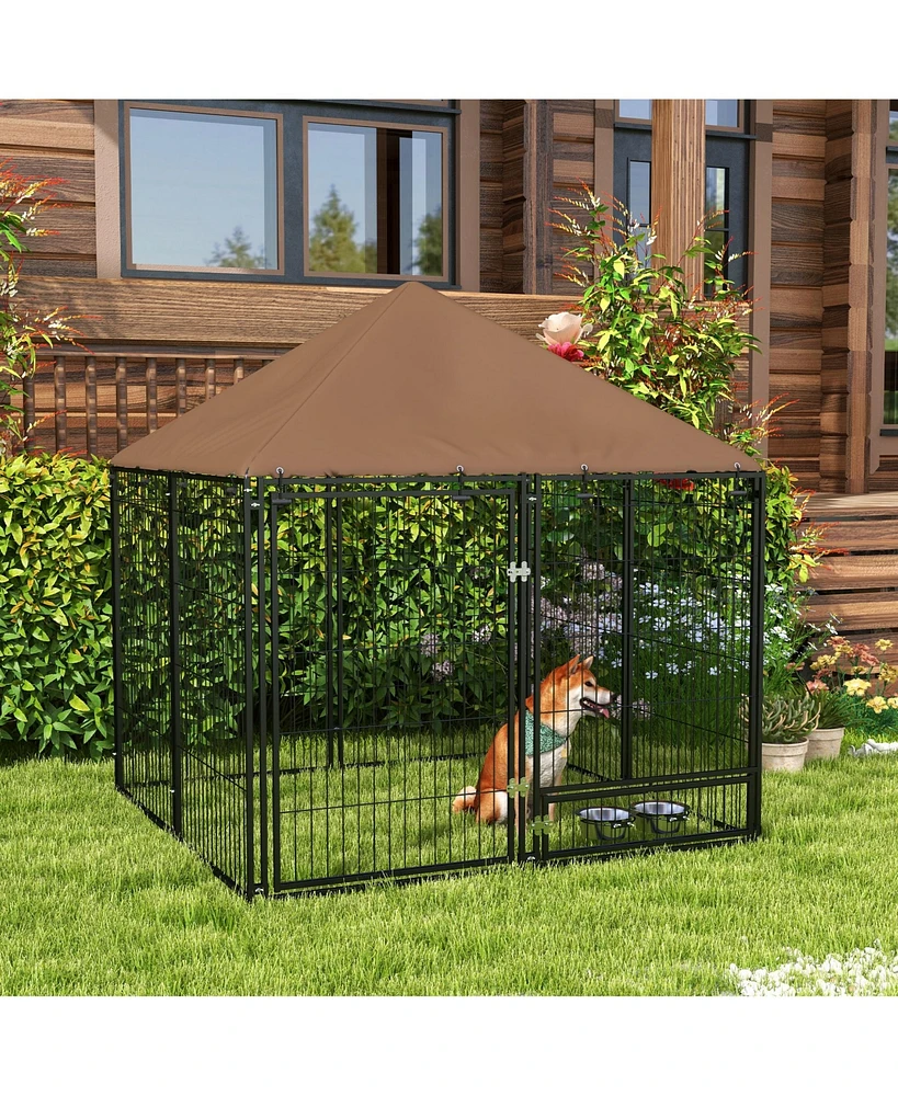 Simplie Fun Spacious Weatherproof Dog Playpen with Feeding Door and Rust-Resistant Frame