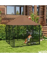 Simplie Fun Spacious Weatherproof Dog Playpen with Feeding Door and Rust-Resistant Frame