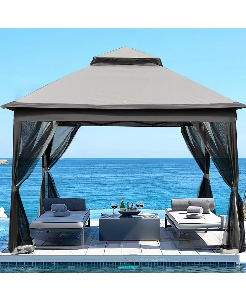 Simplie Fun Spacious 11x11 Ft Gazebo for Outdoor Shade, with Mesh Walls, Double Top, and Durable Steel Frame