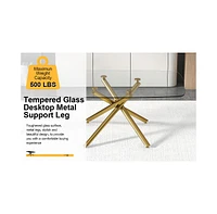 Simplie Fun Modern Glass and Metal Dining Table for 4-8 People