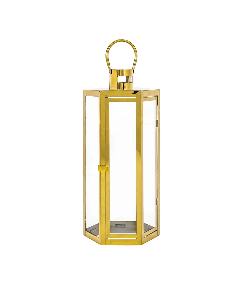 Simplie Fun Modern Hexagonal Lantern with Tempered Glass and Stainless Steel Frame