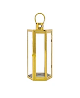 Simplie Fun Modern Hexagonal Lantern with Tempered Glass and Stainless Steel Frame