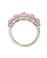 Suzy Levian New York Pink Sapphire & Lab-Grown White Floral Cluster Band Ring Sterling Silver by