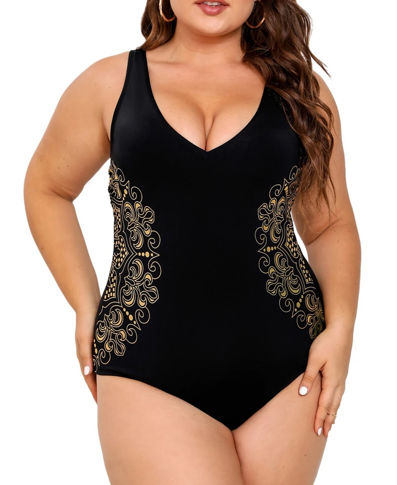 Cupshe Women's Black V-Neck Tummy Control One-Piece