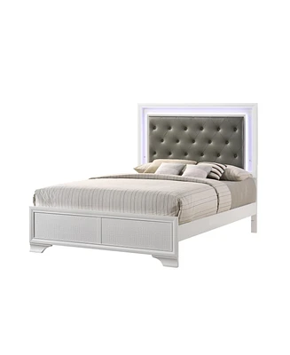 Streamdale Furniture Queen Size Led Panel Bed with Crocodile Skin Finish