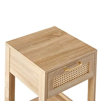 Rattan End Table With Drawer, Modern Nightstand, Side Table For Living Roon, Bedroom, Natural