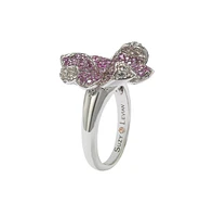 Suzy Levian New York Pink Sapphire & Lab-Grown White Flower Petal Ring Sterling Silver by