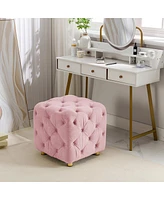 Streamdale Furniture Pink Modern Velvet Upholstered Ottoman, Exquisite Small End Table, Soft Foot Stool