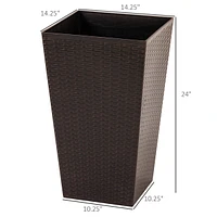 Stylish Rattan-Like Set of 3 Self-Draining Planter Pots (14x14x24