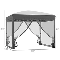 10' x 10' Pop Up Canopy Tent with Netting, Instant Sun Shelter, Tents for Parties, Height Adjustable, with Wheeled Carry Bag and 4 Sand Bags for Outdo