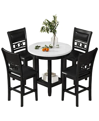 Streamdale Furniture 5-Piece Counter Height Dining Set with Faux Marble Table & Pu-Leather Chairs