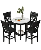 Simplie Fun 5-Piece Counter Height Dining Set with Faux Marble Table & Pu-Leather Chairs