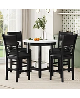 Streamdale Furniture 5-Piece Counter Height Dining Set with Faux Marble Table & Pu-Leather Chairs