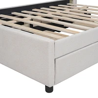 Full Size Upholstered Platform Bed With 2 Drawers And 1 Twin Size Trundle, Classic Headboard Design