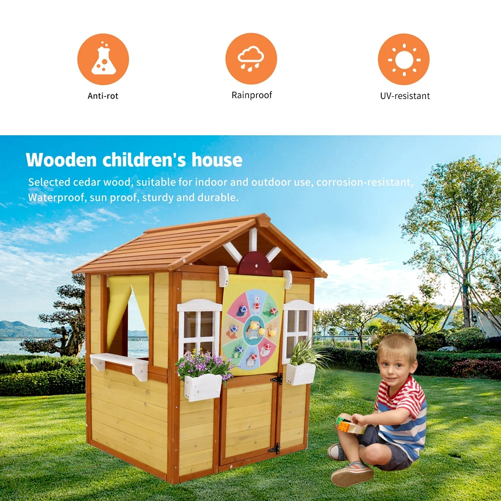 Streamdale Furniture Kids Wooden Outdoor Playhouse with Working Doors and Windows