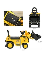 Streamdale Furniture Ride On Excavator with Under Seat Storage, Pull Cart Kids Bulldozer for Boys & Girls, Sit and Scoot Construction Toy with Horn, F