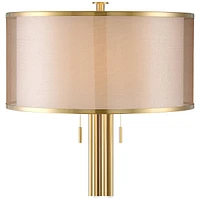 Possini Euro Design Granview Mid Century Modern Standing Floor Lamp 70 1/2" Tall Antique Brass Sheer Organza Outer Linen Inner Drum Shade for Living R