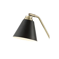 Sentry Mid Century Modern Desk Lamp 23" High with Usb Charging Port Black Brass Gold Metal Led Adjustable Cone Shade for Living Room Bedroom House Bed