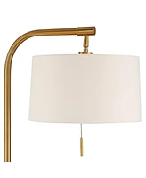 Possini Euro Design Volta Mid Century Modern Arched Floor Lamp with Usb Charging Port Glass Tray Table 66" Tall Antique Brass Gold Metal White Linen D