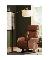 Possini Euro Design Pilar Mid Century Modern Arc Floor Lamp 72 1/2" Tall Espresso Warm Gold Metal White Linen Drum Shade Decor for Living Room Reading