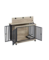 Streamdale Furniture Durable & Stylish Dog Crate Flip-Top, Wheels, Adjustable Bowl