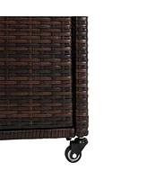 Streamdale Furniture Outdoor Wicker Bar Cart with Wheels and Glass Tabletop