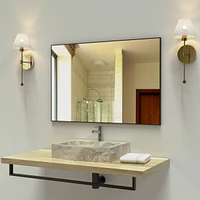 36x24 Inches Modern Bathroom Mirror With Aluminum Frame Vertical Or Horizontal Hanging