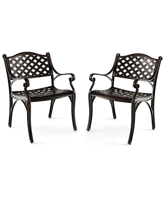 Slickblue Cast Aluminum Patio Chairs Set of 2 Dining Chairs with Armrests Diamond Pattern-Bronze
