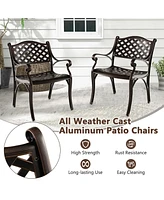 Cast Aluminum Dining Chairs Set of 2 with Patio Chairs Armrests Flower Pattern