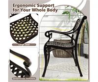 Cast Aluminum Dining Chairs Set of 2 with Patio Chairs Armrests Flower Pattern