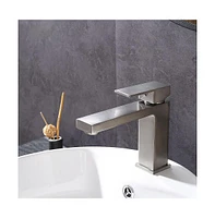 Yescom 1 Hole Bathroom Sink Faucet Square Single Handle Cold & Hot Water Tap Nickel