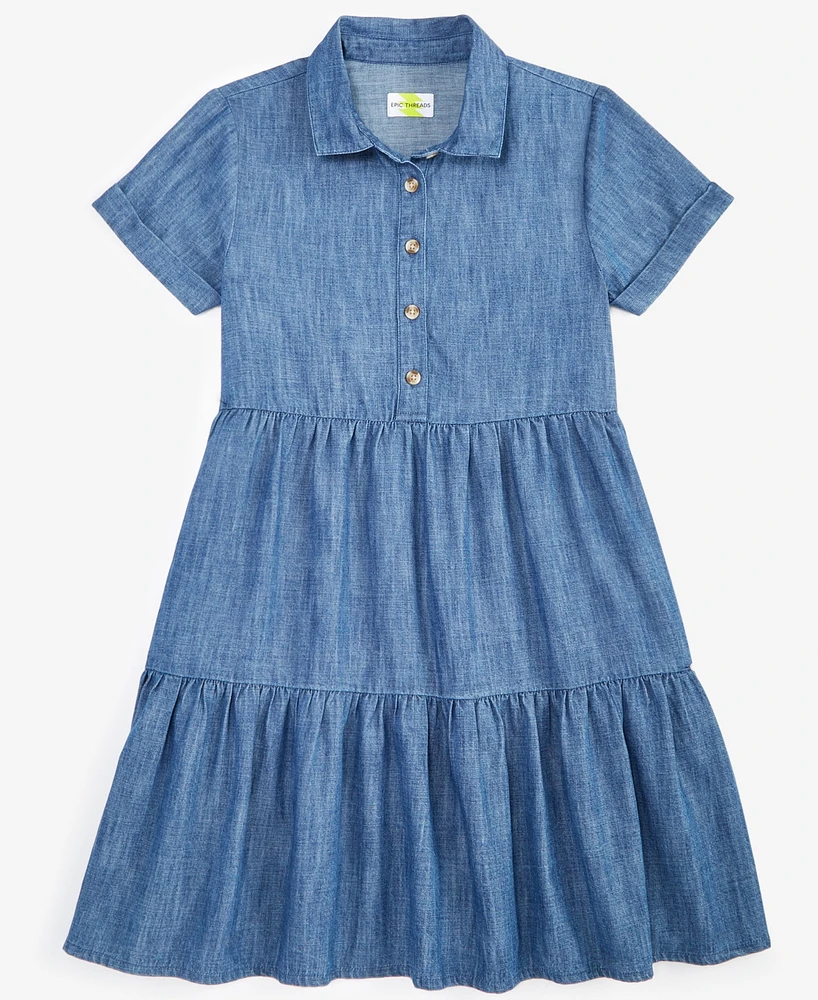 Epic Threads Girls Tiered Chambray Shirtdress, Created for Macy's