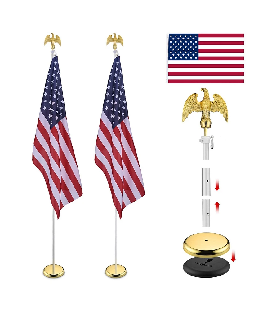 Yescom 2 Pack 8 Ft Sectional Flag Pole Kit Gold Eagle Finial 3x5 Ft Us Flag Indoor