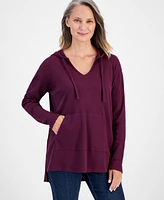 Style & Co Petite Waffle-Knit Tunic Hoodie, Created for Macy's