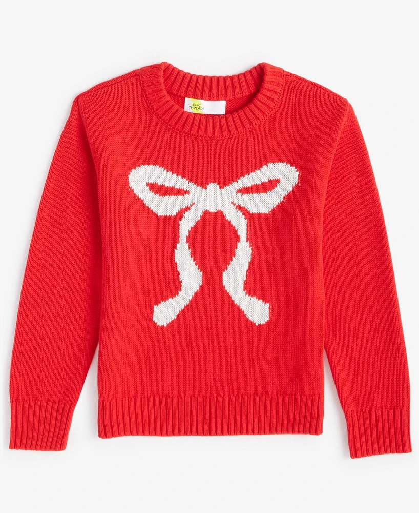 Epic Threads Girls Knit-In Bow Crewneck Sweater, Created for Macy's