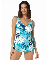 Roxanne Women's Palm Print Bra V-Neck Sarong One Piece swimsuit