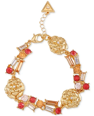 Guess Gold-Tone Crystal & Flower Statement Flex Bracelet