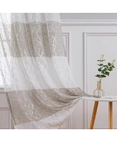 Caromio Branches Silver Foil Stripe Grommet Sheer Window Curtain Panels
