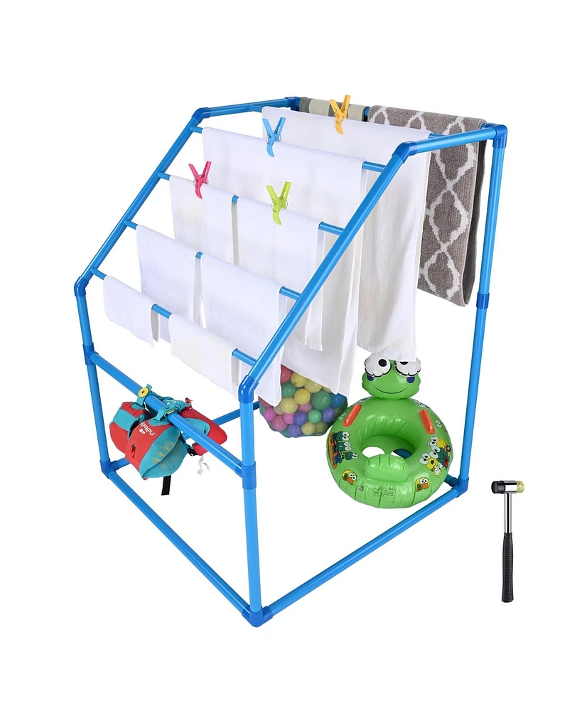 Yescom Freestanding Pool Towel Rack Outdoor,Blue 7 Bar Storage Pvc,Drying Laundry Swimming