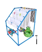 Yescom Freestanding Pool Towel Rack Outdoor,Blue 7 Bar Storage Pvc,Drying Laundry Swimming