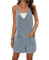 Cupshe Women's Light Blue Denim Sleeveless Plunging Romper