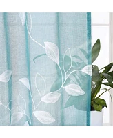 Caromio Floral Leaves Embroidered Grommet Sheer Window Curtain Panels Set, 52" x 84"